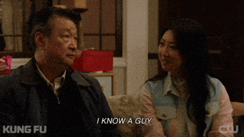 A moving image of two people with one saying 